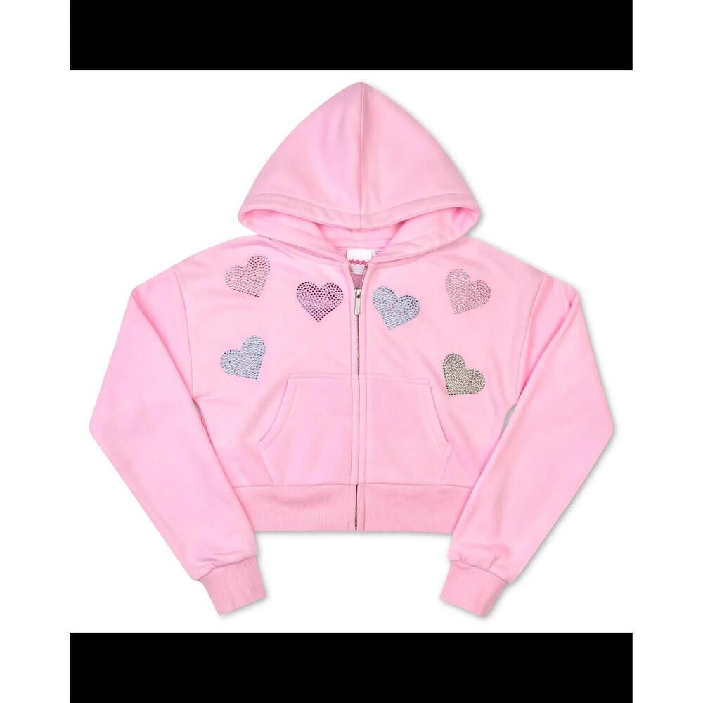 NEW ISCREAM girls sparkling hearts cropped zip sweatshirt in pink